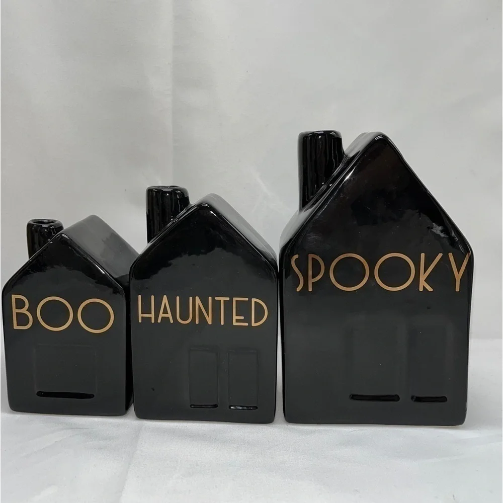 Halloween Black House Bud Vase Set Spooky